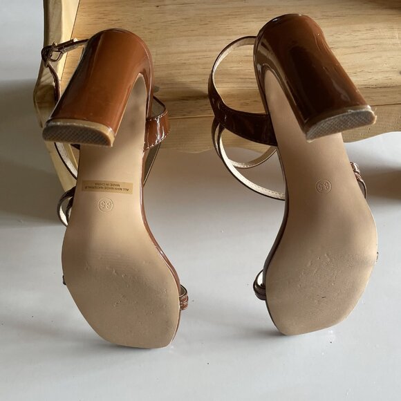 X2B Women's Brown Chunky High Heel Sandal Open Toe Ankle Strap Dress Shoe - Picture 4 of 6